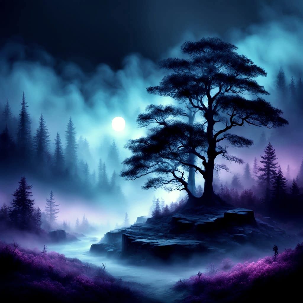 Enchanted Twilight Realm in Dark Toned Ink