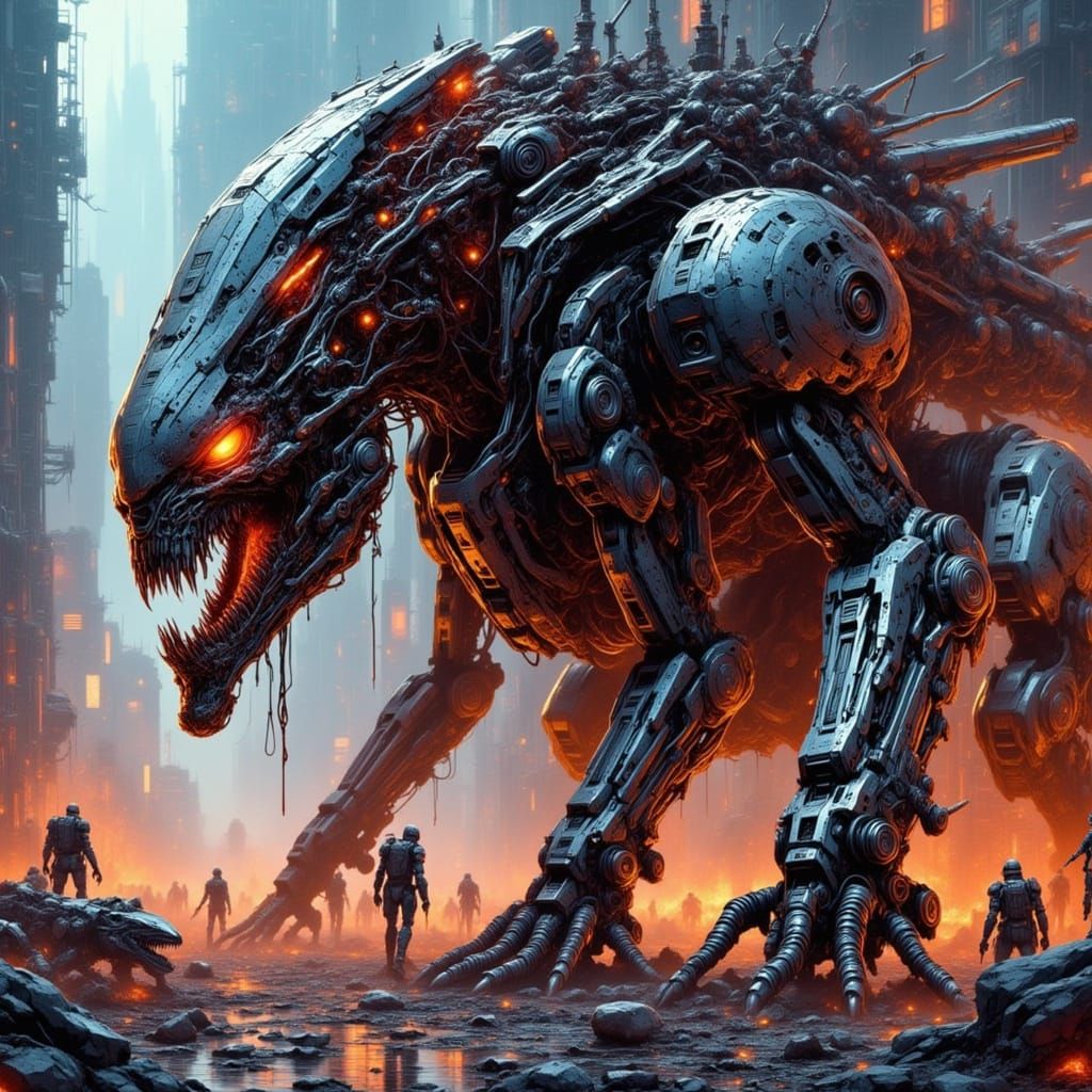 Xenomorph Versus Predator in Cyberpunk Style