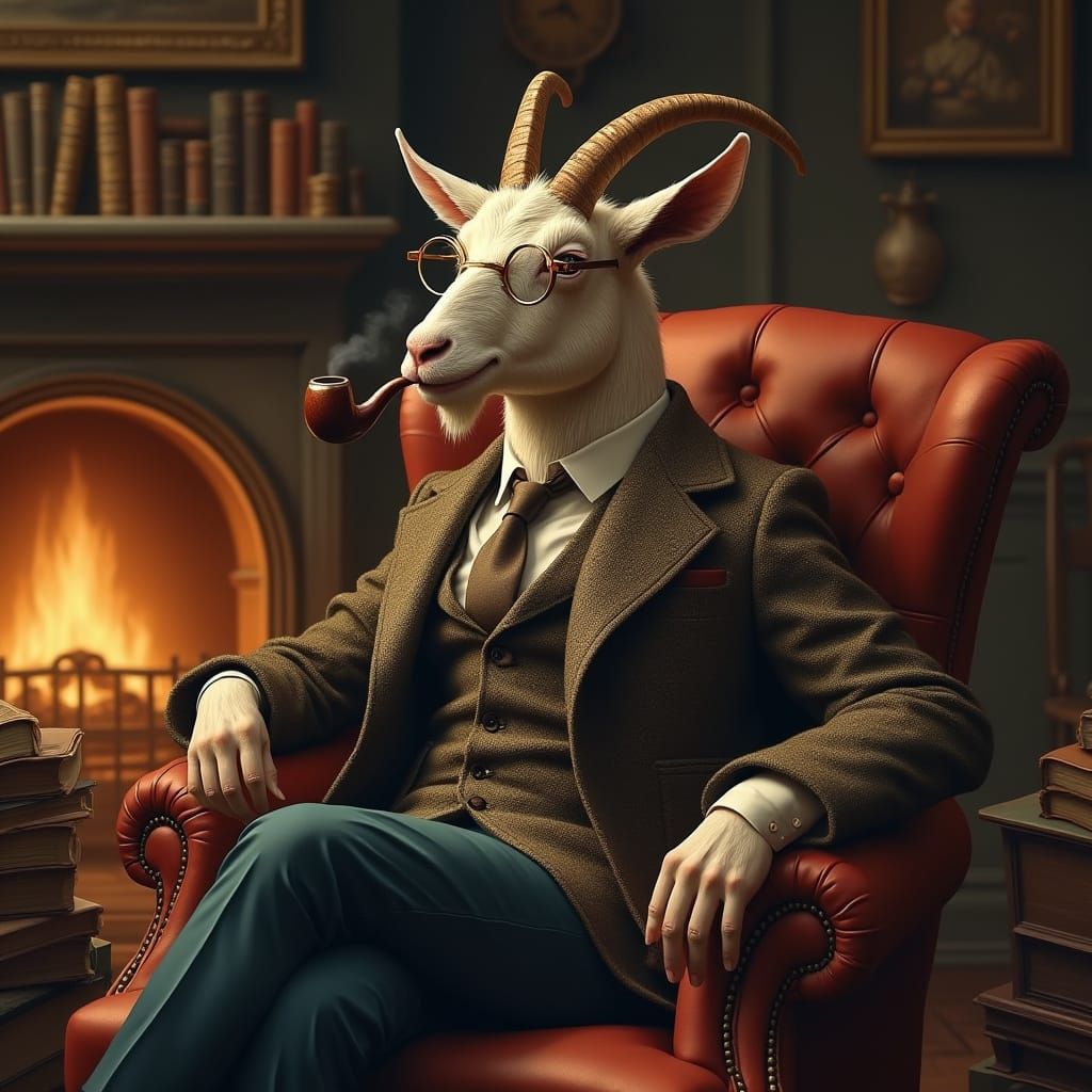 Refined Goat in Armchair: Baroque-Style Portrait