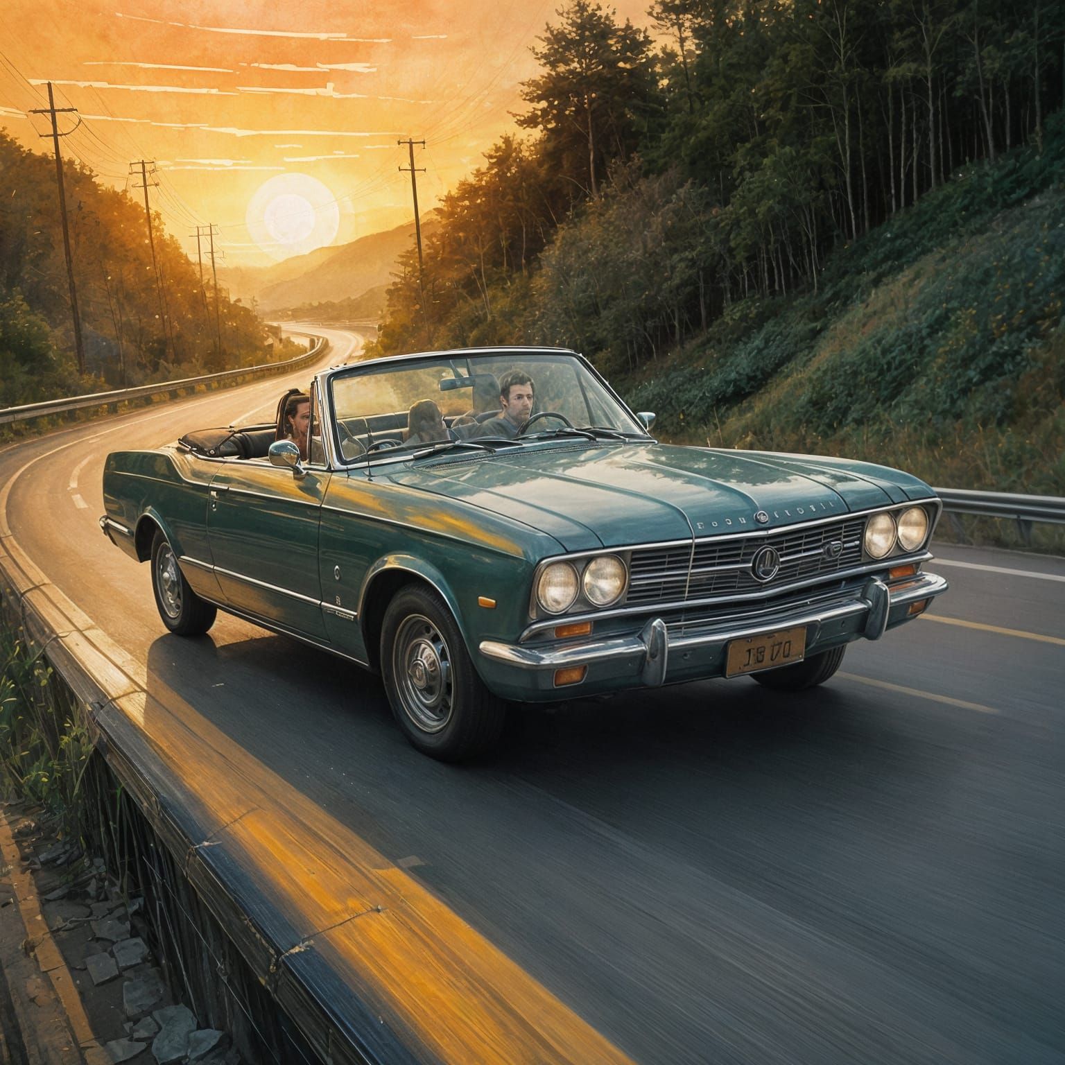 Coastal Convertible in Gouache Impressionist Style