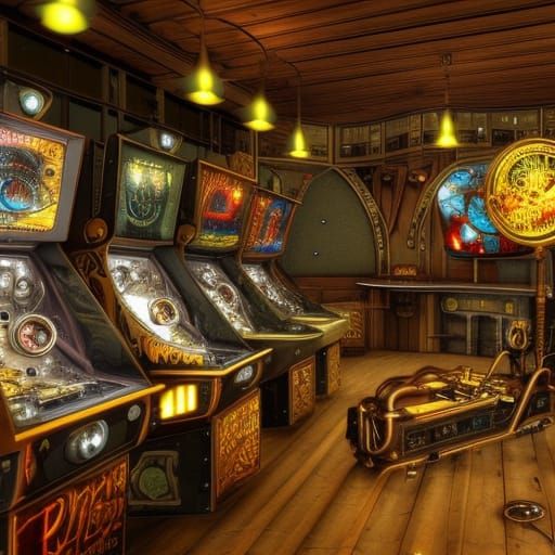 Steampunk Pinball Machine Complex 3D Render