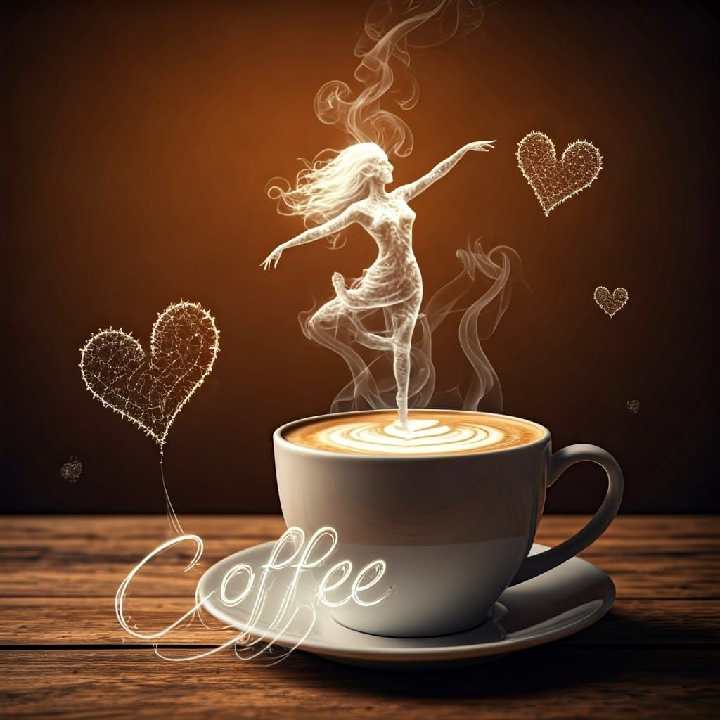 Mystical Woman Emerges from Steamy Cappuccino in Whimsical D...