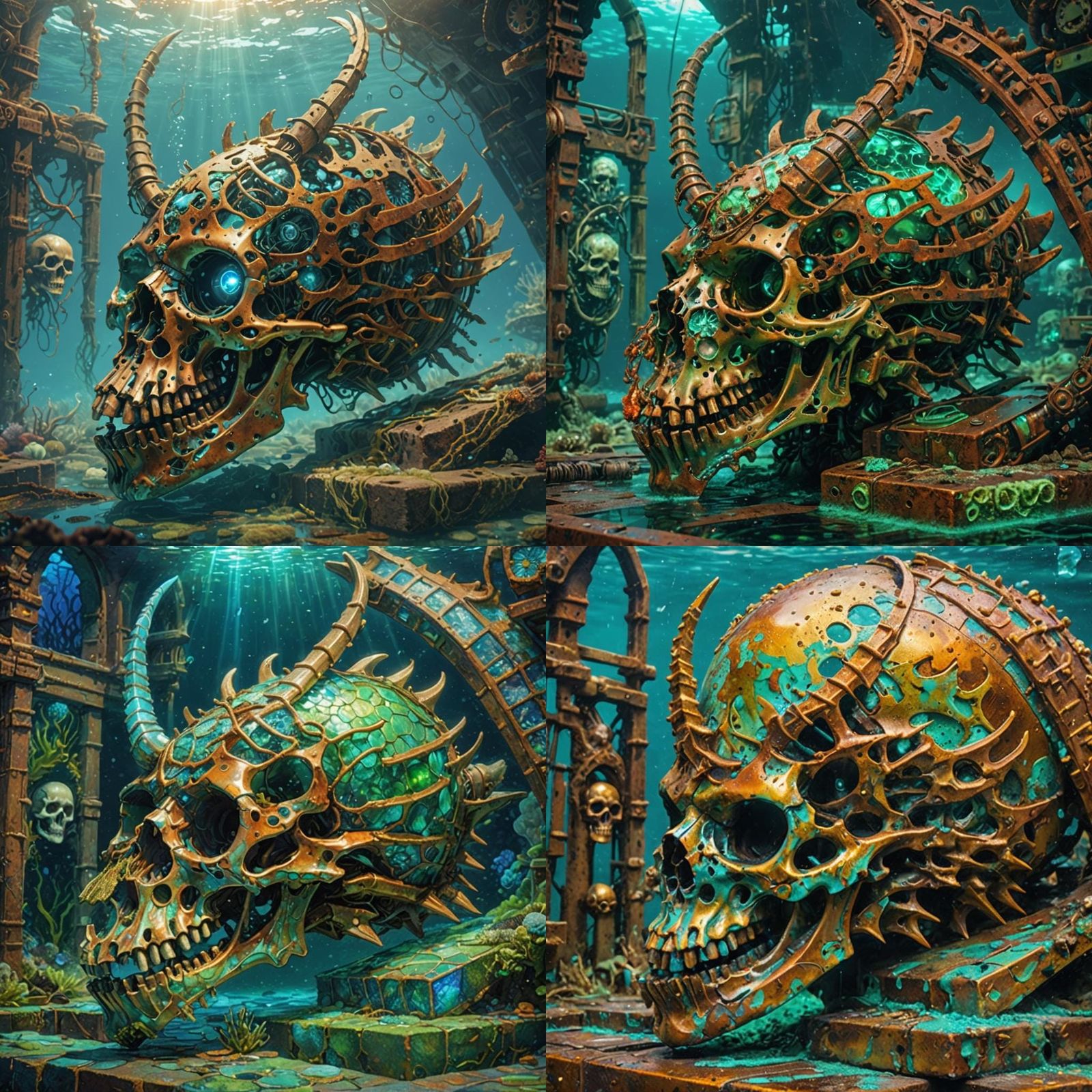 Rusted Skull Submerged Underwater