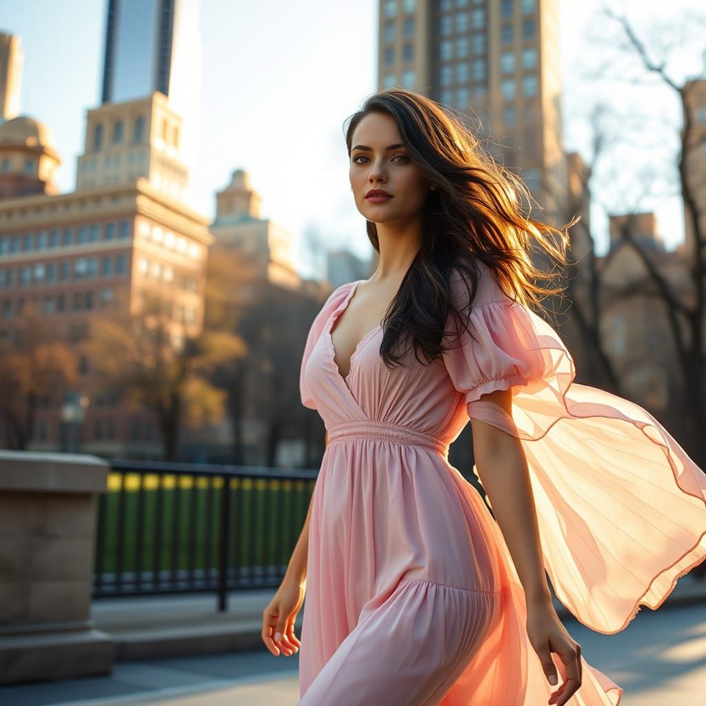 Ukrainian Model Strolls Near Bryant Park in Sunlight
