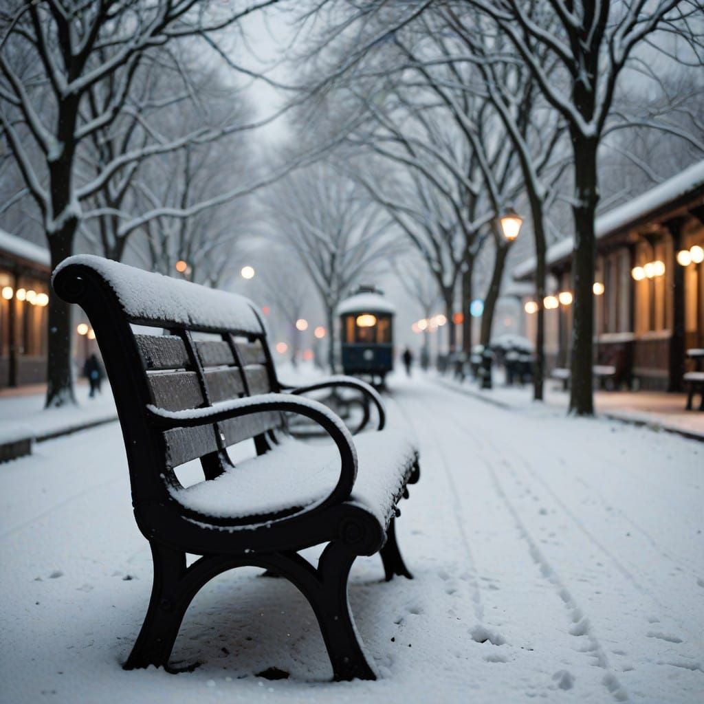 Frozen Existentialism: A Snowy Station's Silent Question