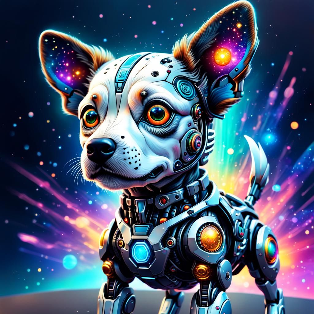 Adorable Intricate Cyborg Dog Astral Illustration