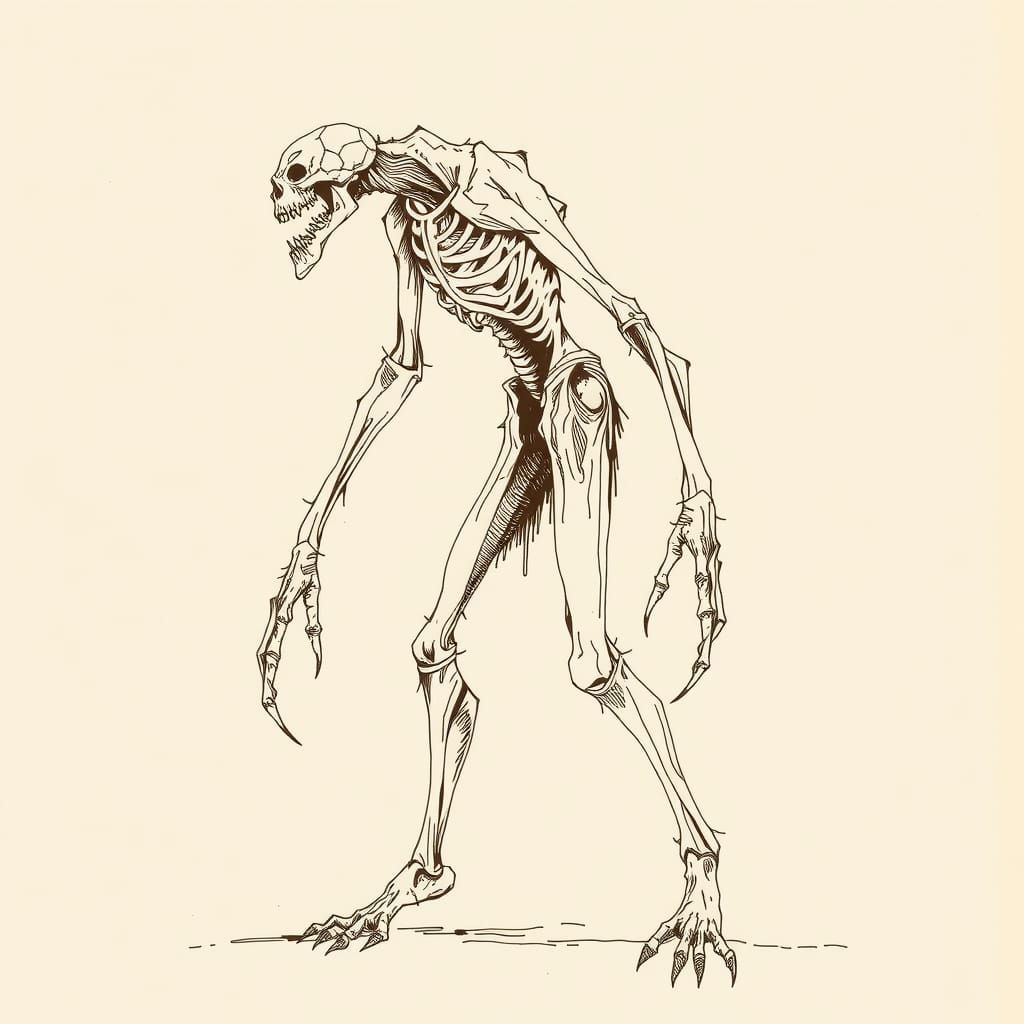 Ghoul Sketch in Sepia Ink, Gothic Horror Style