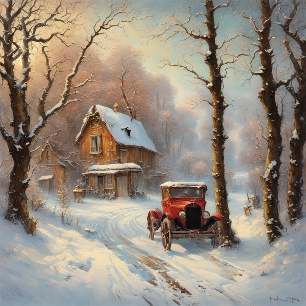 Winter Landscape Painting in Vivid Colors
