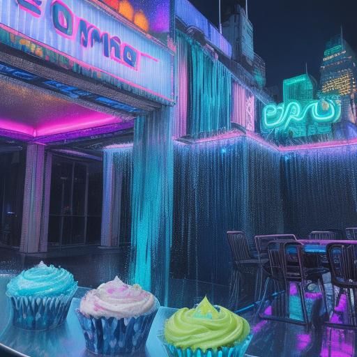 Hyperrealistic Boba Drinks and Cupcakes at Night