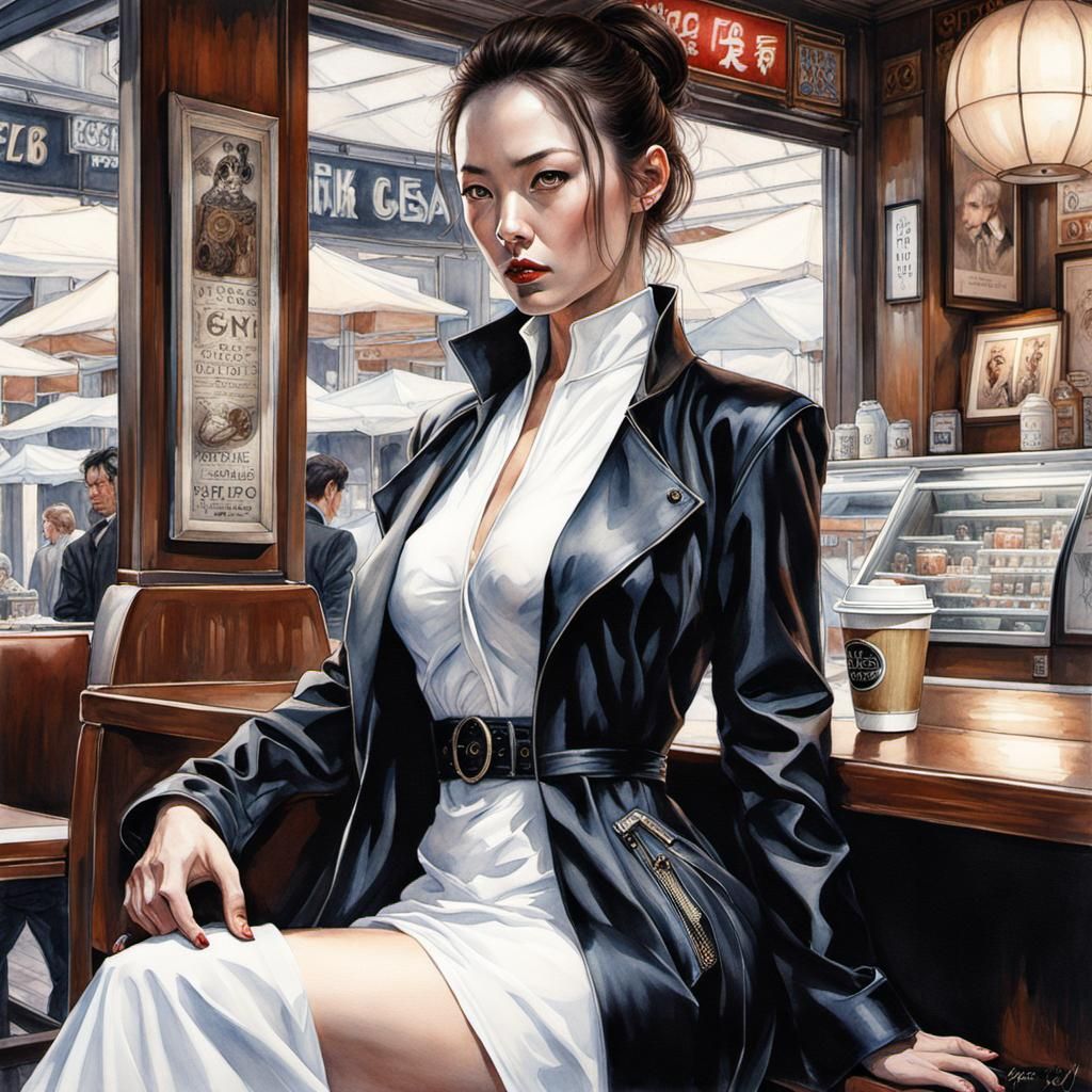 Hyperrealistic Watercolor: Female Spy in Cyberpunk Style