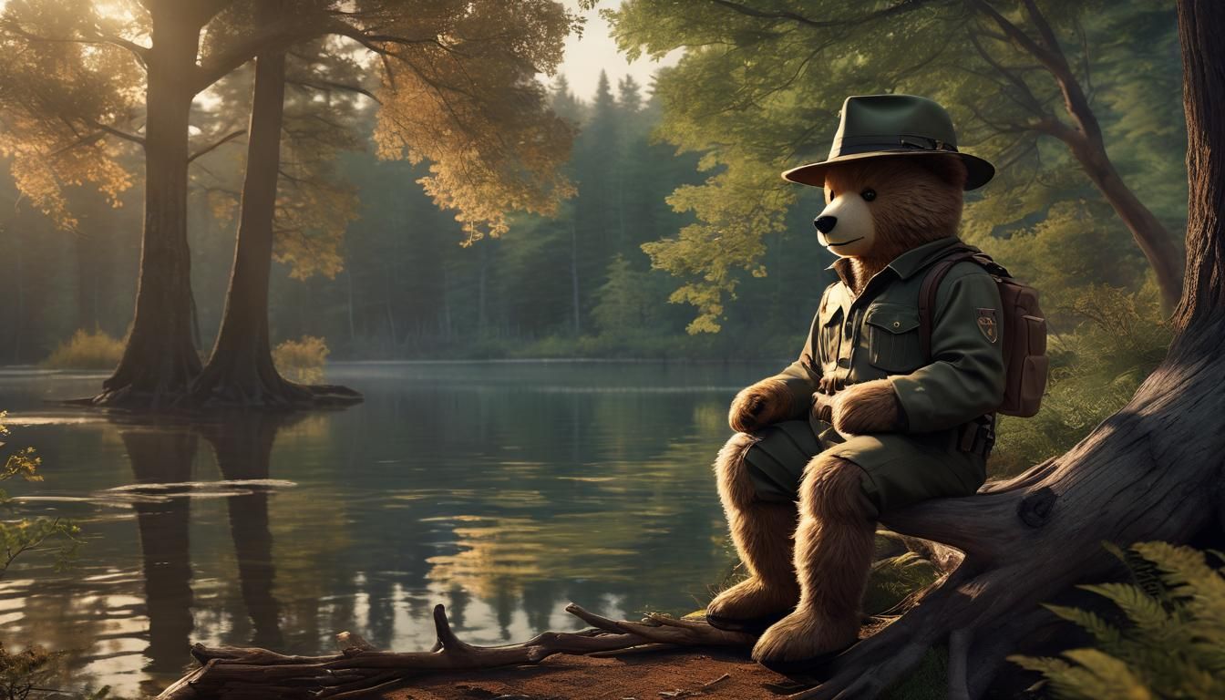 Teddy Bear Park Ranger in Forest, Pixar-Style 3D Art