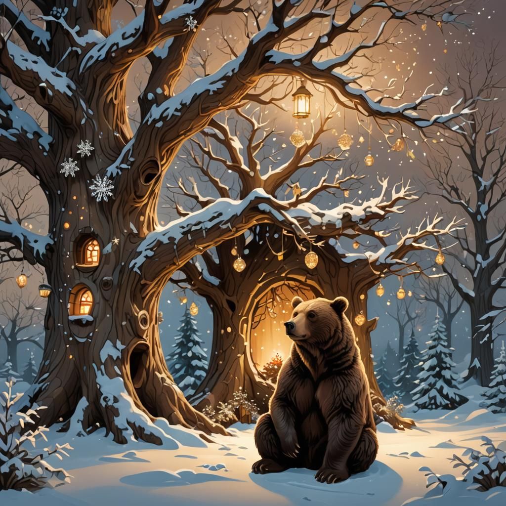 Majestic Bear in Winter Wonderland