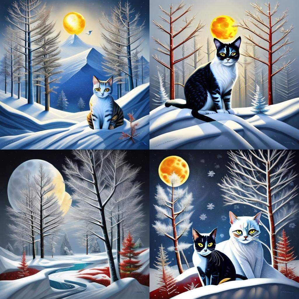 Winter Scene with Feline Figure