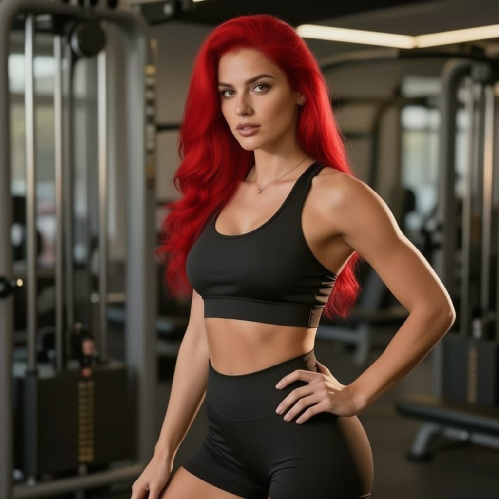 Balkan Woman Posing in Gym Fashion Lighting