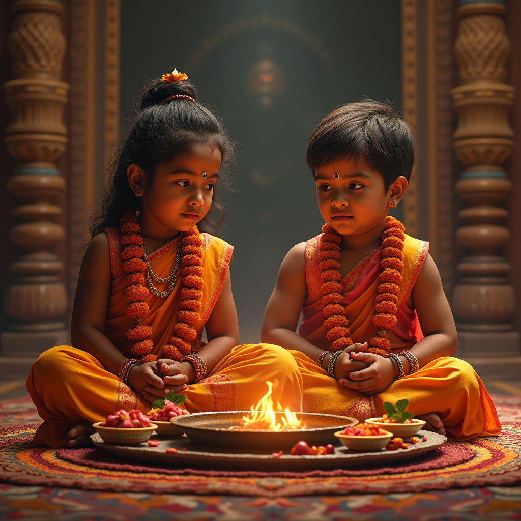 Indian Children Perform Yagna in Photorealistic Style