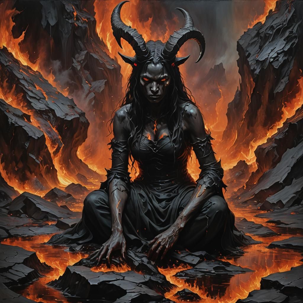 Magma Girl Portrait in Dark Fantasy Oil Painting