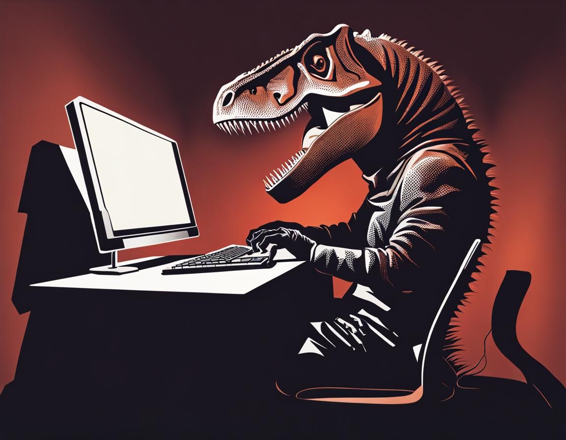 Hacker with Dinosaur Shadow in Typographic Art