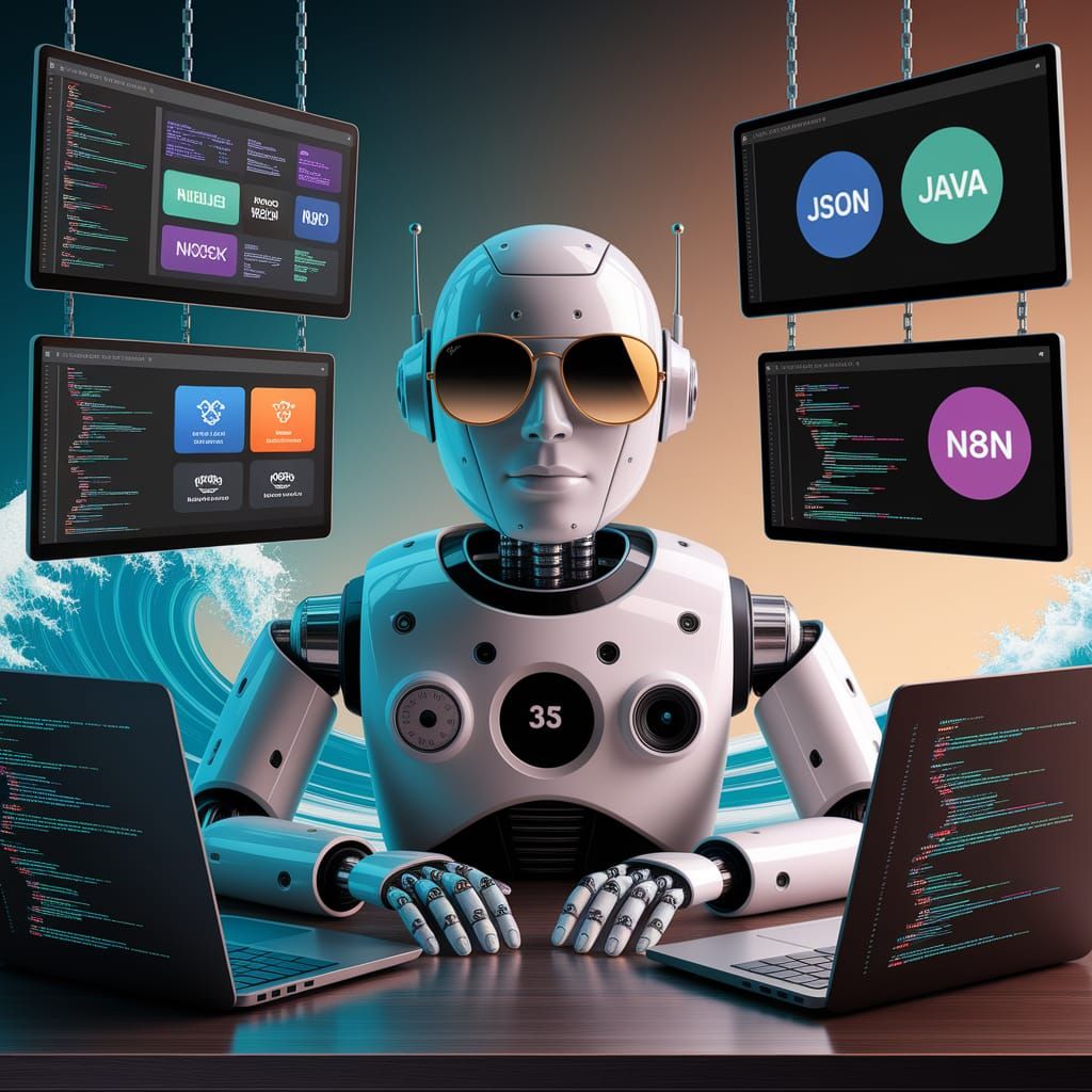 Robotic Figure in Retro Coding Studio