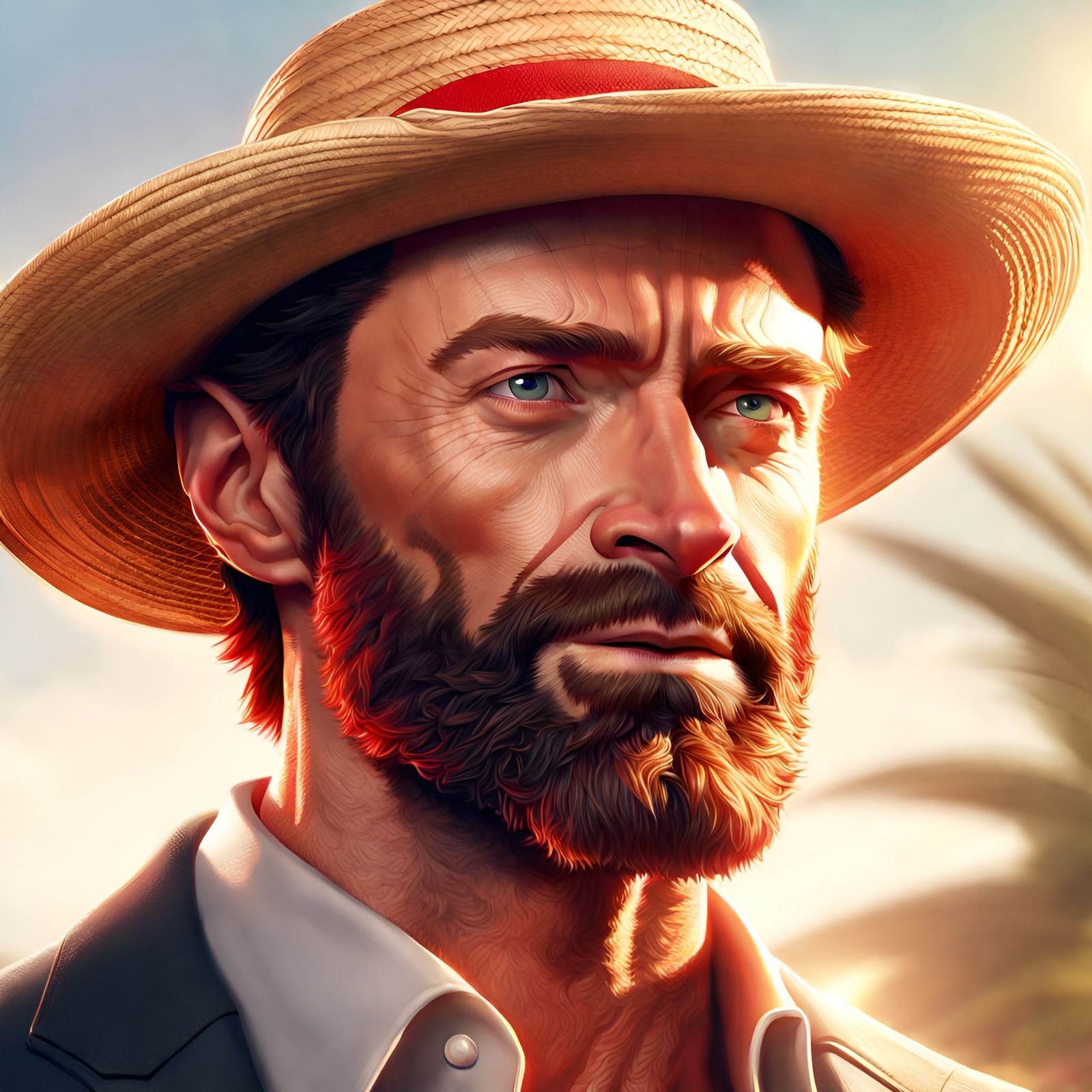 Hugh Jackman Portrait with Red Beard, Digital Art