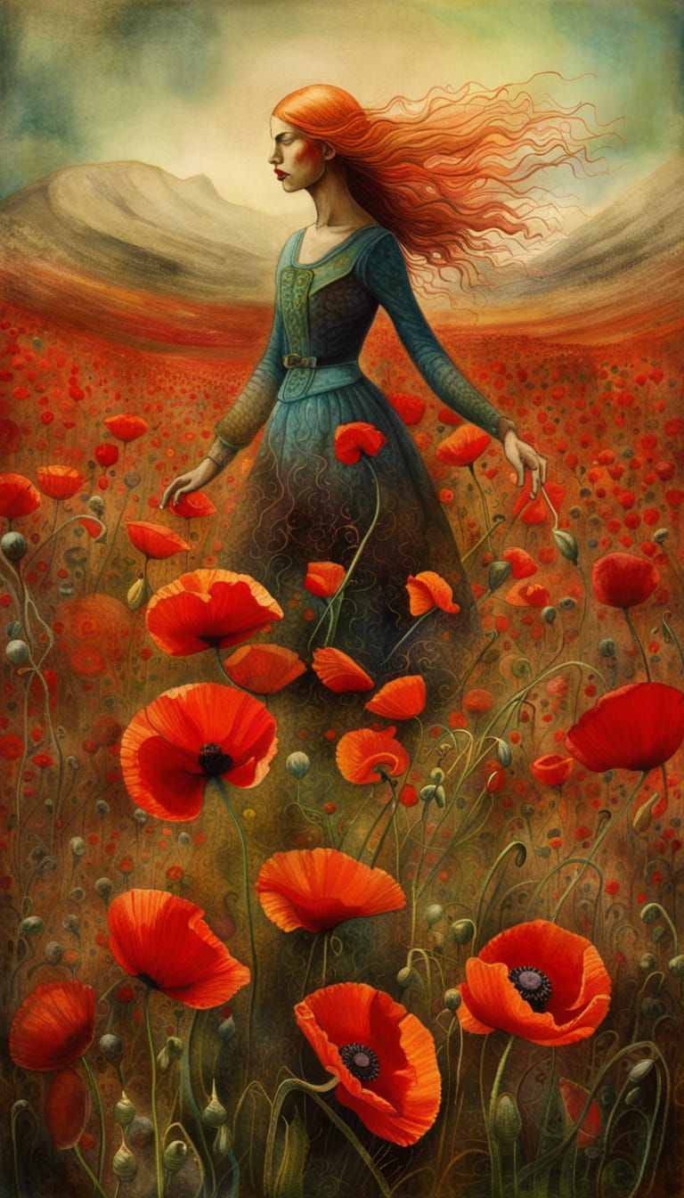 Poppy Field Battle: Surreal Organicpunk Dreamscape