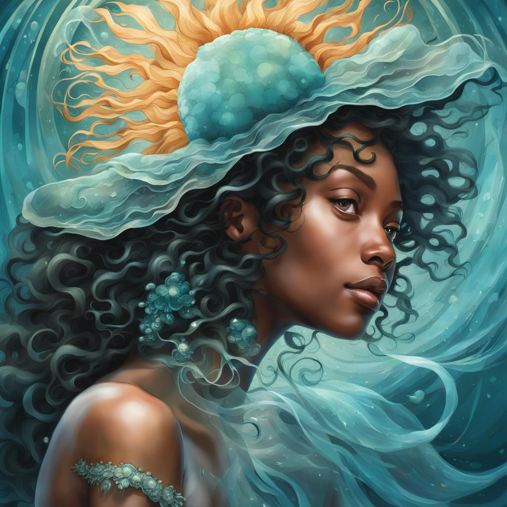 Sea Goddess Portrait with Jellyfish Hair in Surreal Style
