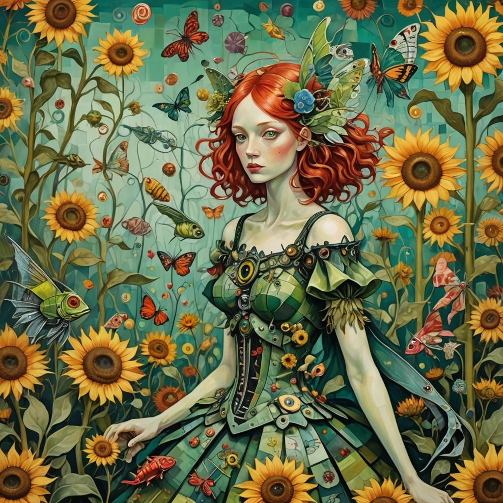 Winged Flower Fairy in Surreal Maximalist Landscape