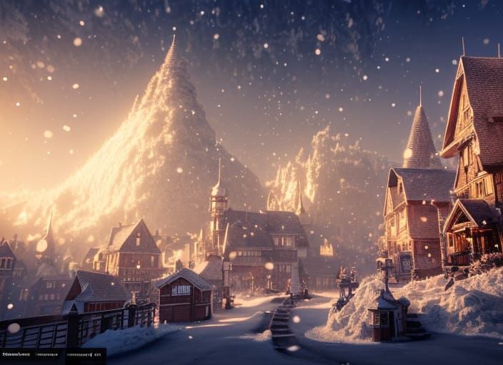 Snowy Town in Orb: Detailed Fantasy Art