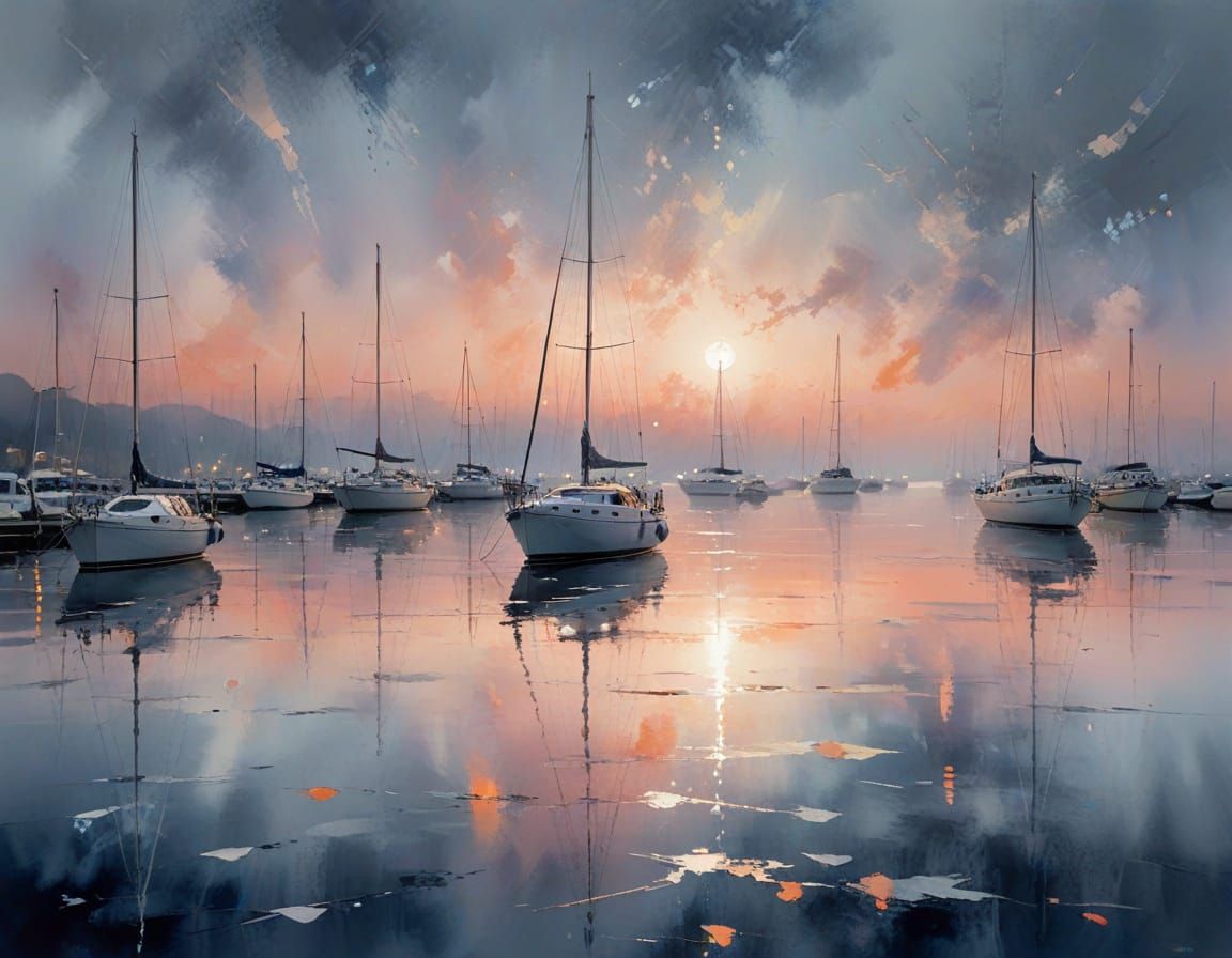 Moonlit Marina Tableau in Watercolor Style