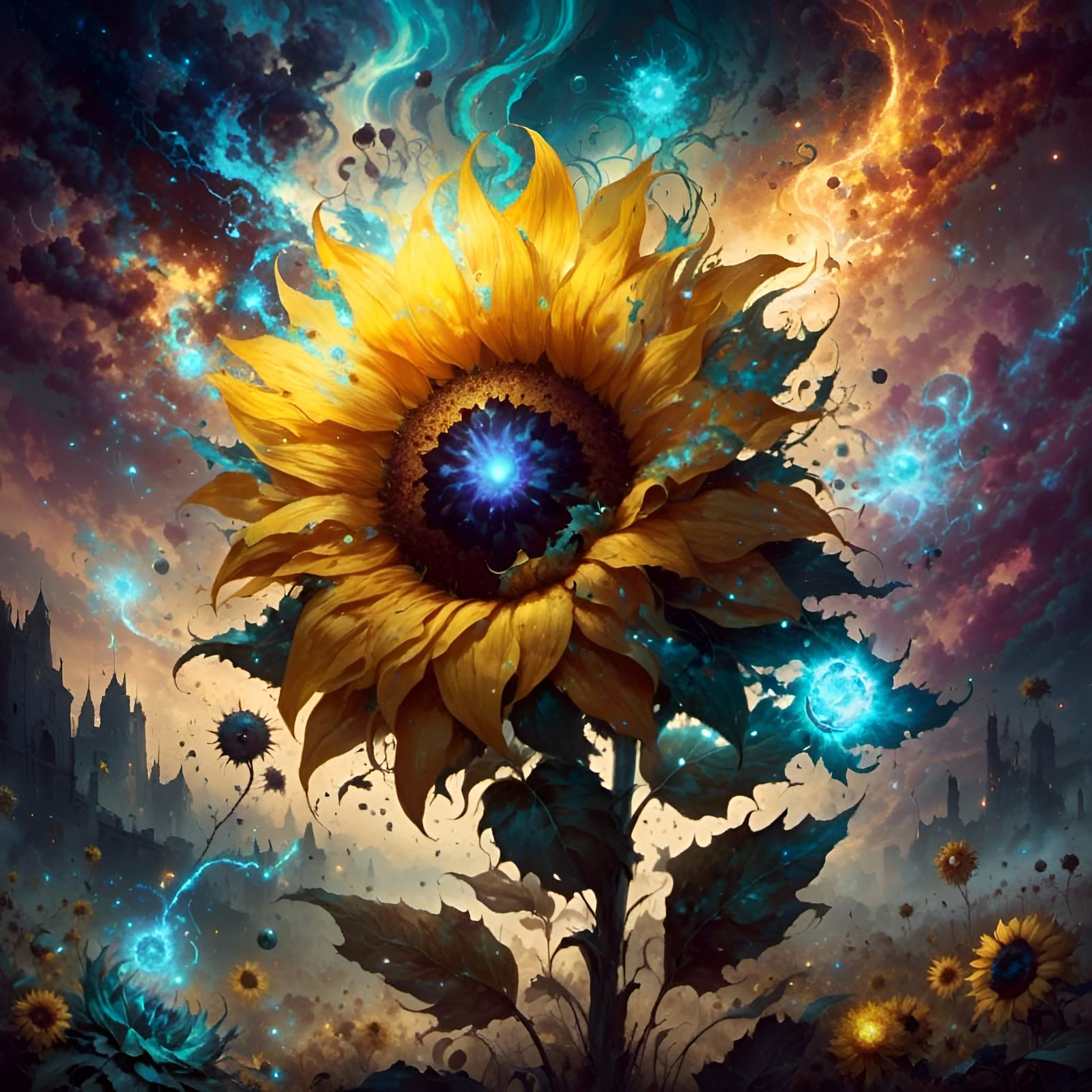 Beautiful Cosmic Sunflower in Entropy Style