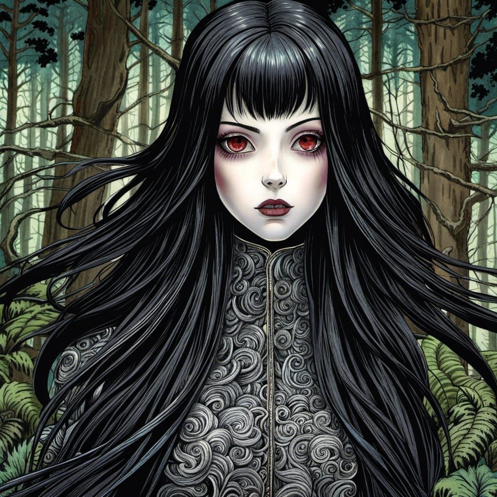 Eerie Forest Girl Portrait in Anime Style