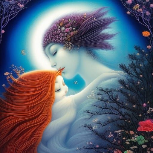 Fairytale Girl with Animals in Magic Realism Style
