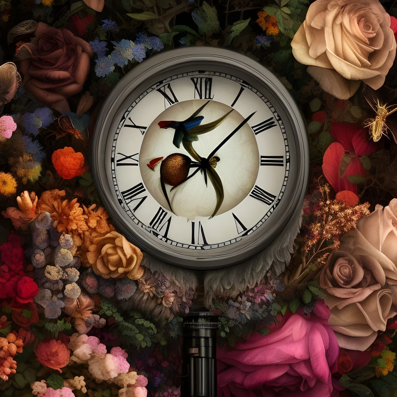 Creepy Clock Merges Nature, Hyperrealism