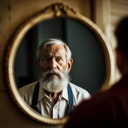 Lighthouse Keeper Examines His Reflection