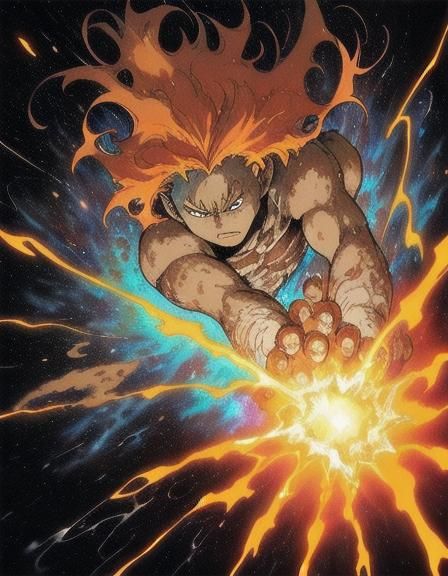 Powerful Figure Harnessing Energy in Space, Comic Book Art