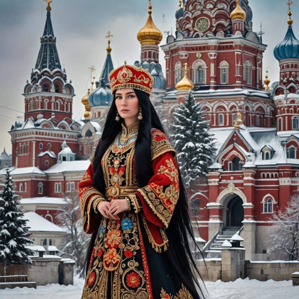 Regal Russian Woman with Samovar and Kokoshnik