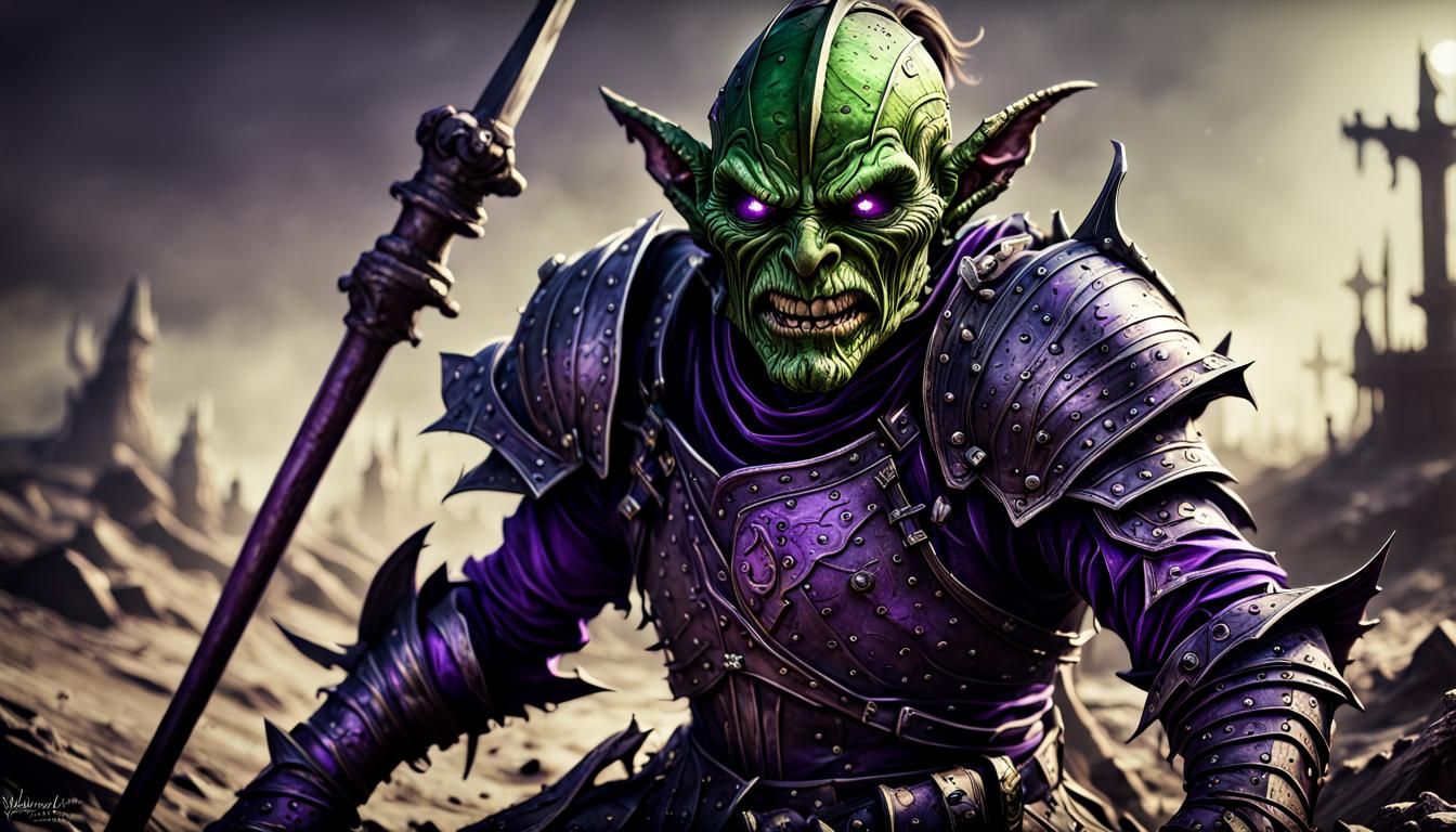 Green Goblin Warrior in Dark Fantasy Battlefield