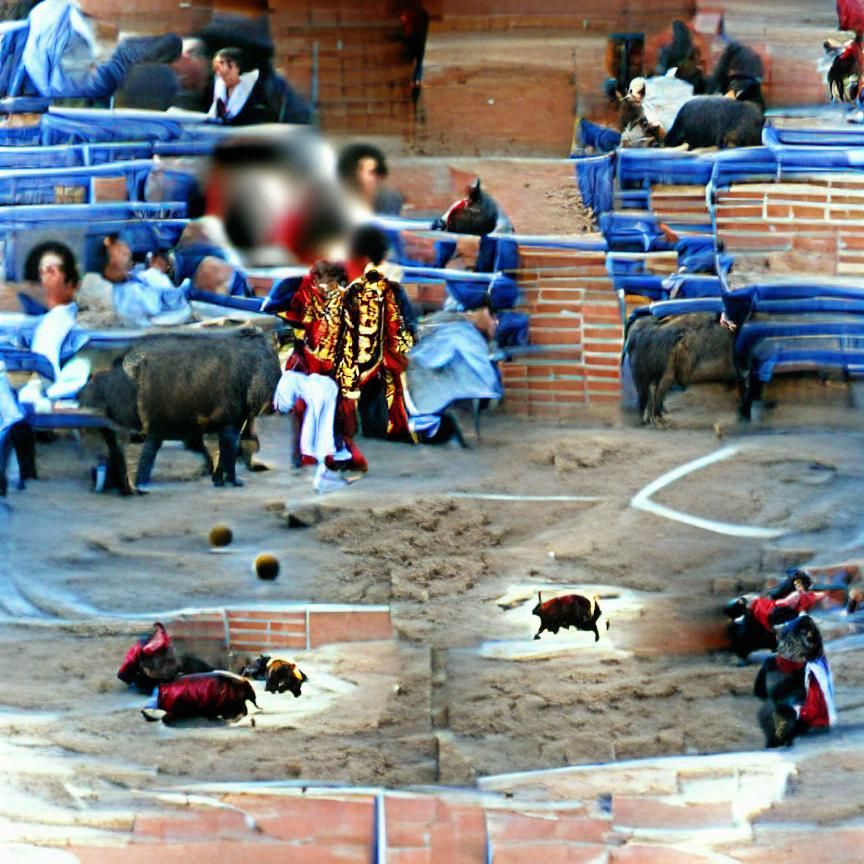 Bullfight Scene: Two Bulls and One Bullfighter