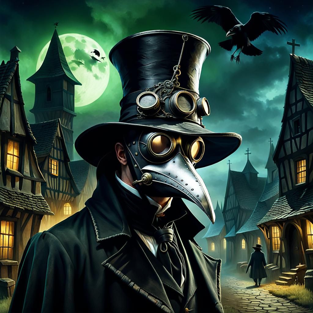 Plague Doctor in Medieval Village Digital Art