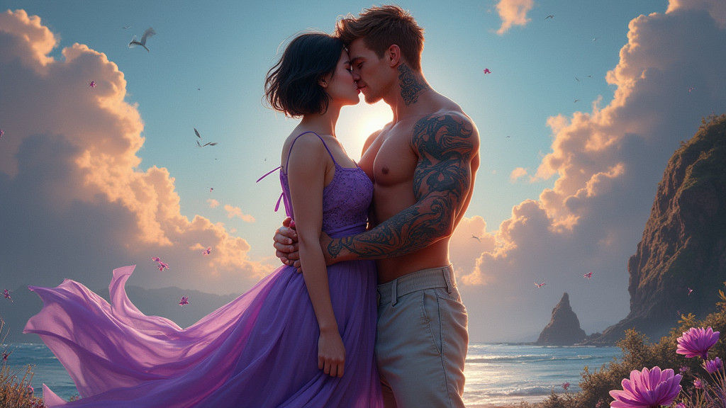 Romantic Kiss in a Fantastical Matte Painting