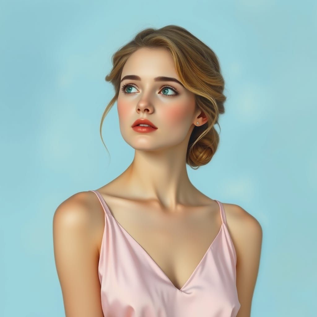 Dreamy Woman Portrait in Pencil and Watercolor Style