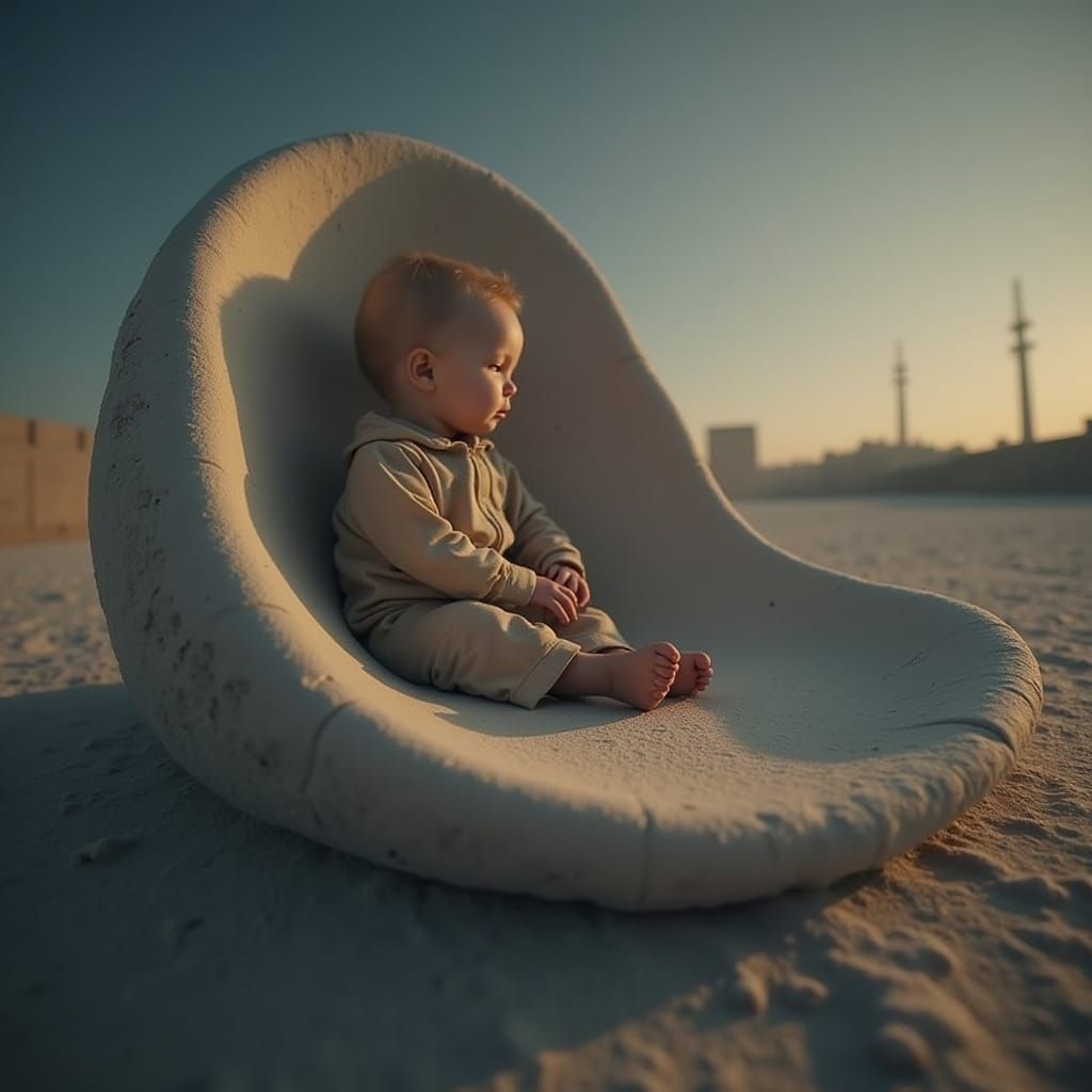 Child Dreams Amidst Urban Decay and Digital Illusion