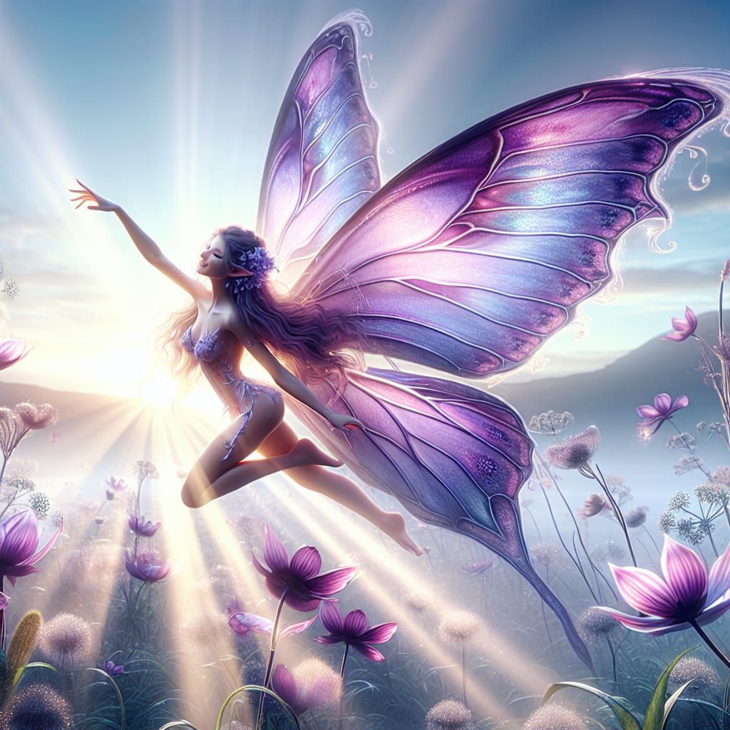 Butterfly Fairy Shimmers in Morning Light