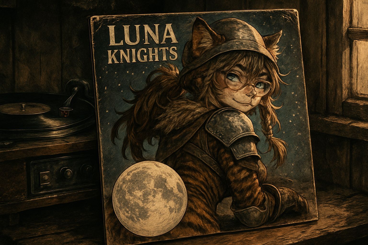 Anime Cat Warrior in Rustic Home Interior