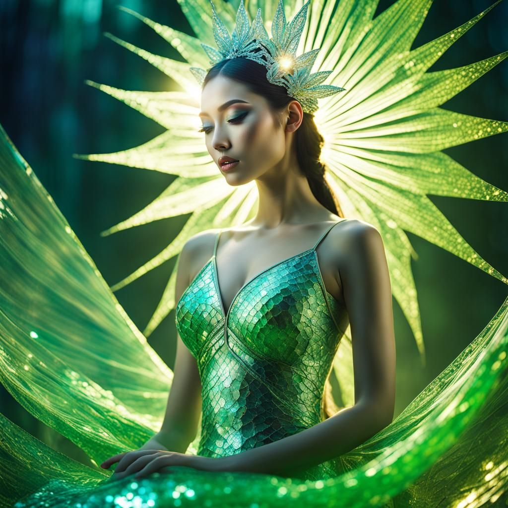 Mythical Creature with Iridescent Scales in Oriental Style