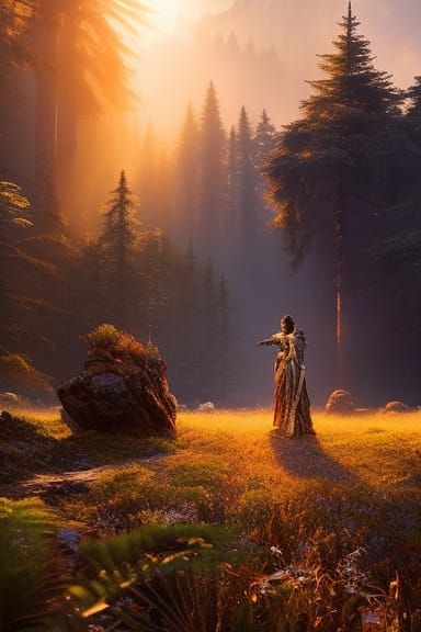 Robot Shrugging in Golden Morning Light