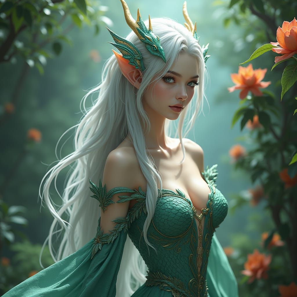 "A beautiful woman born from a beautiful humanoid dragon wom...