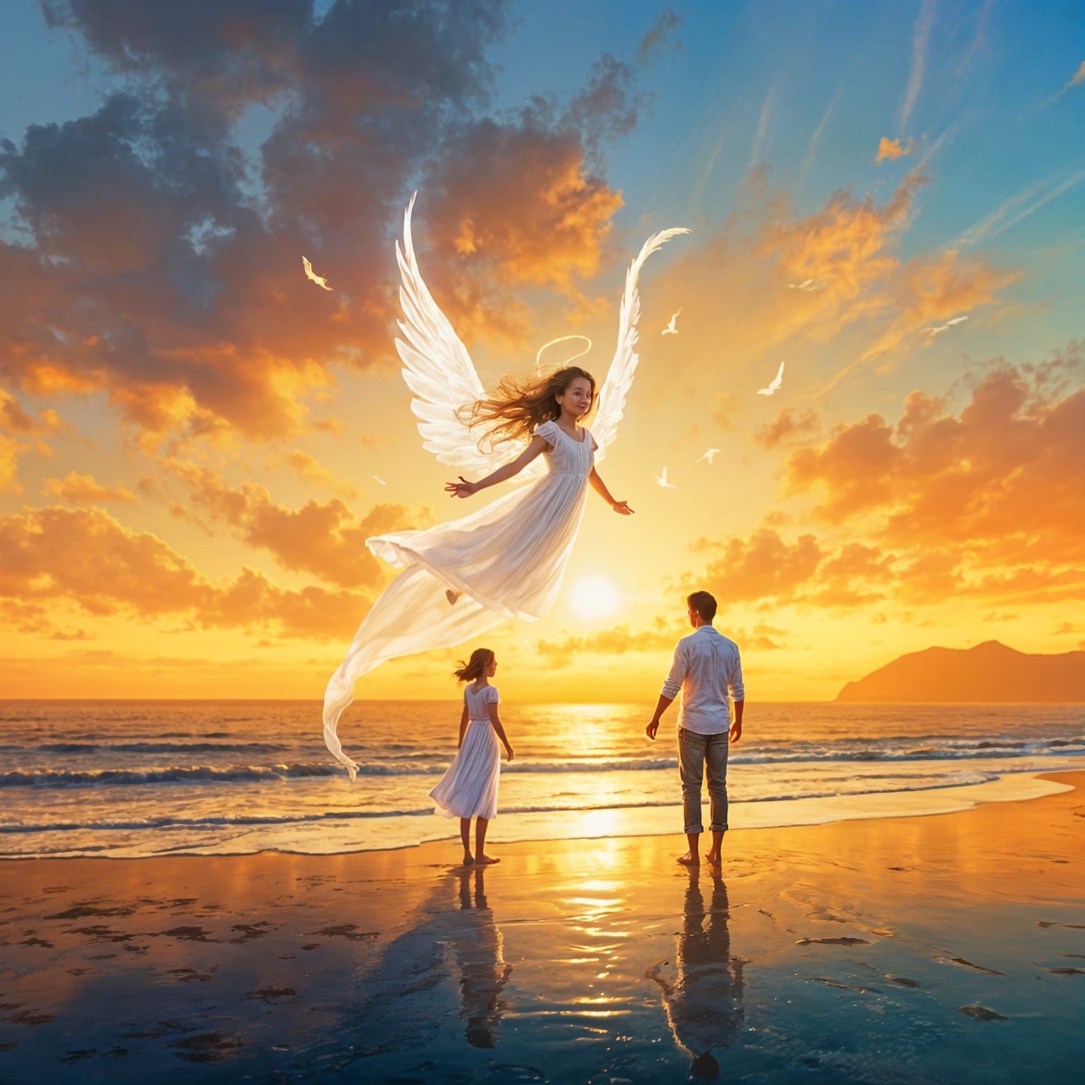 Angelic Ghost Swoops Down to Parents at Sunset