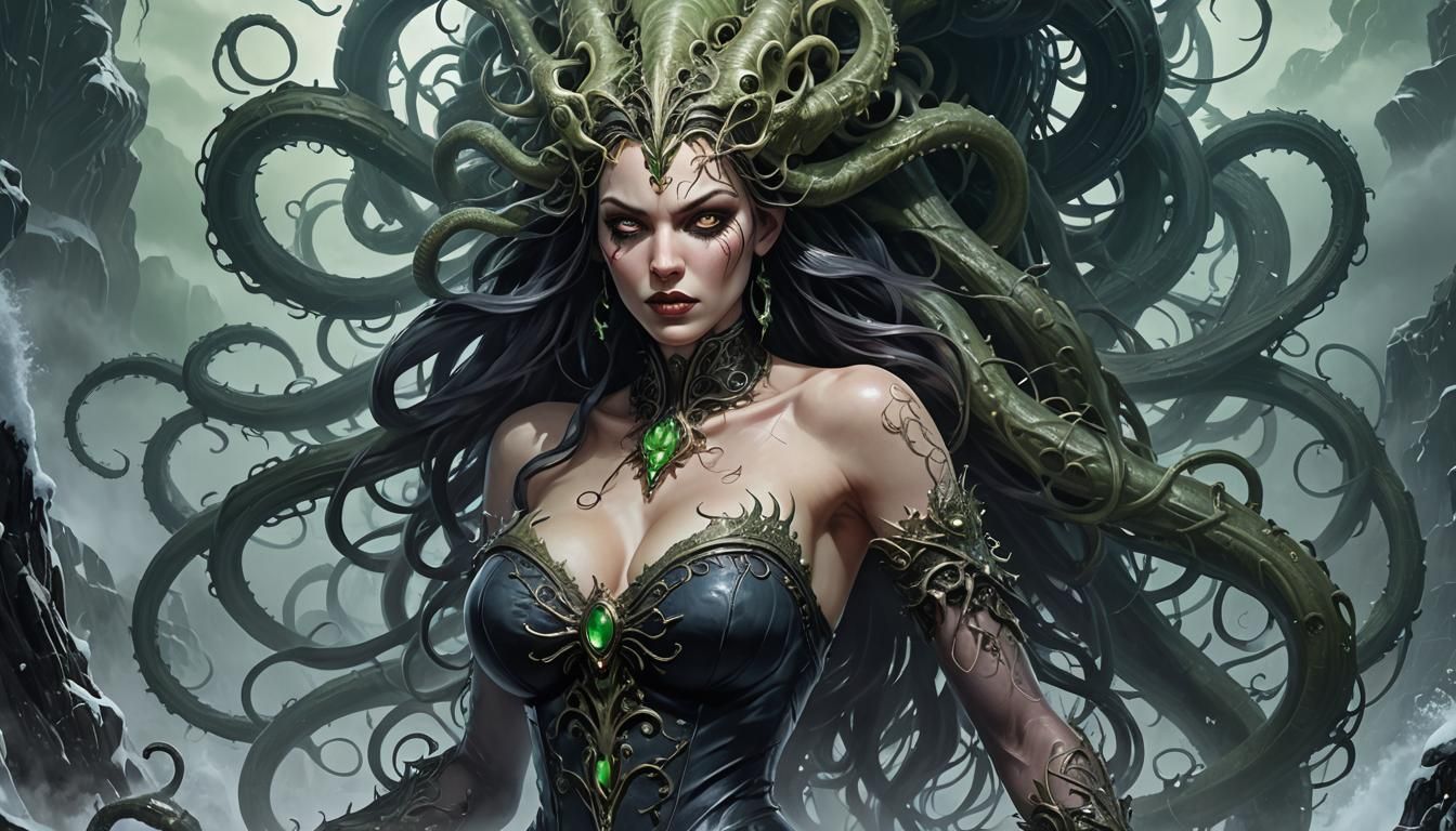 Grotesque Lovecraftian Pin-Up Emerges from Mist