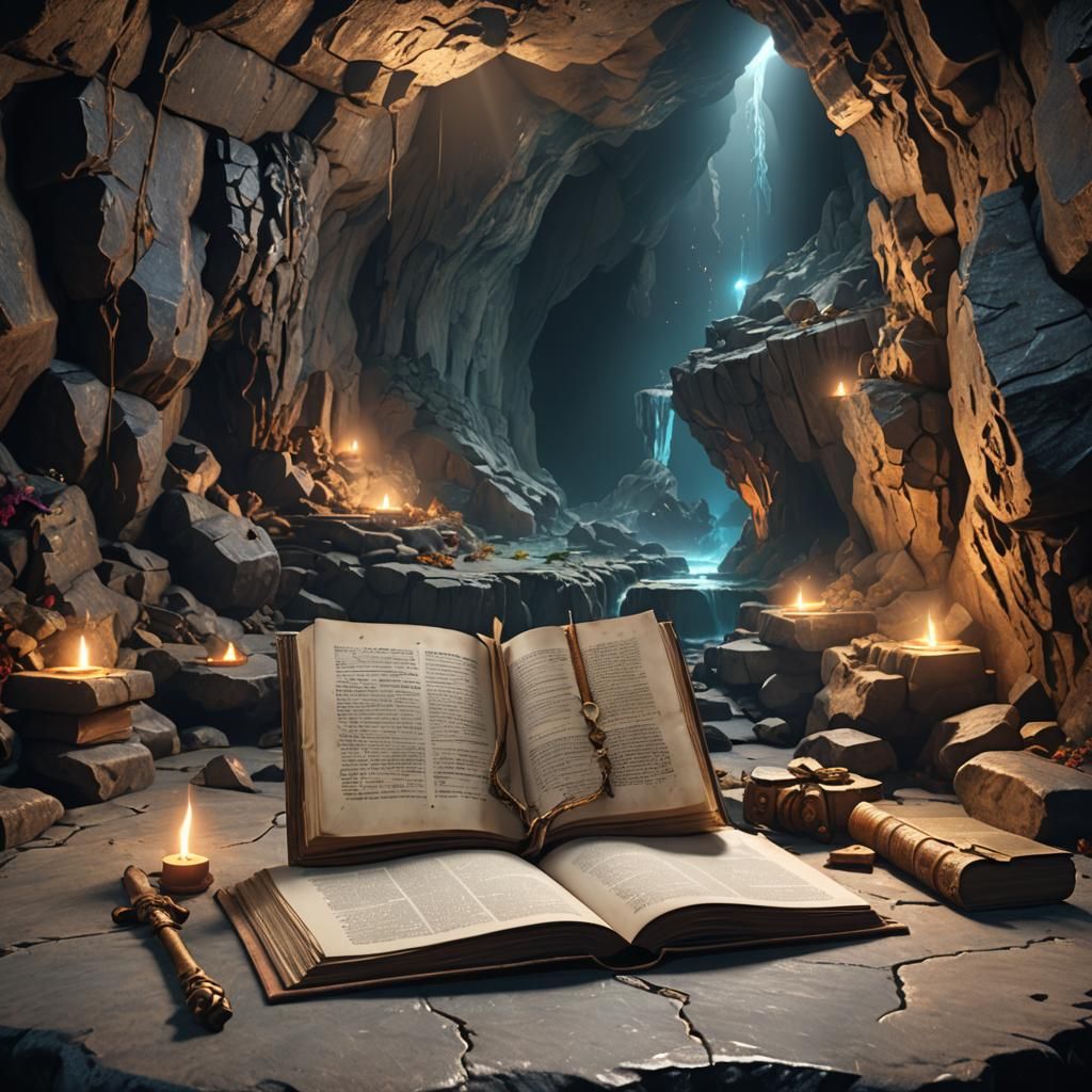 Magical Cave: Ancient Book with Blank Pages