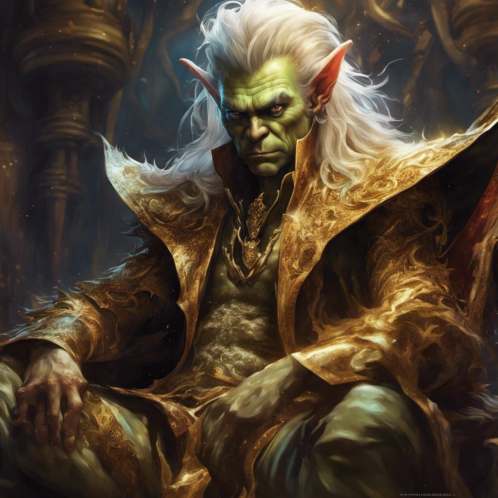 Goblin King on Gold Pile: Dark Fantasy Portrait